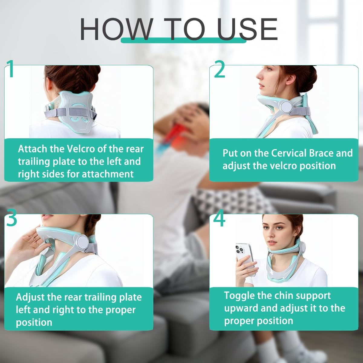 360°Adjustable Neck Brace for Neck Pain and Support, Cervical Neck Traction Device for Home Use, Neck Stretcher Neck Decompression Devices for Forward Head Posture Correction, Green