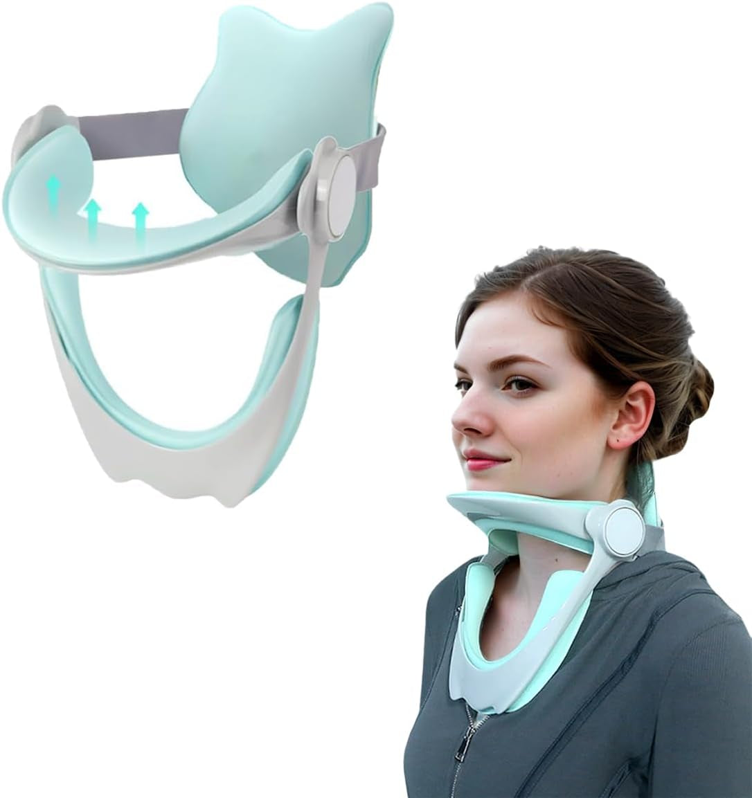 360°Adjustable Neck Brace for Neck Pain and Support, Cervical Neck Traction Device for Home Use, Neck Stretcher Neck Decompression Devices for Forward Head Posture Correction, Green