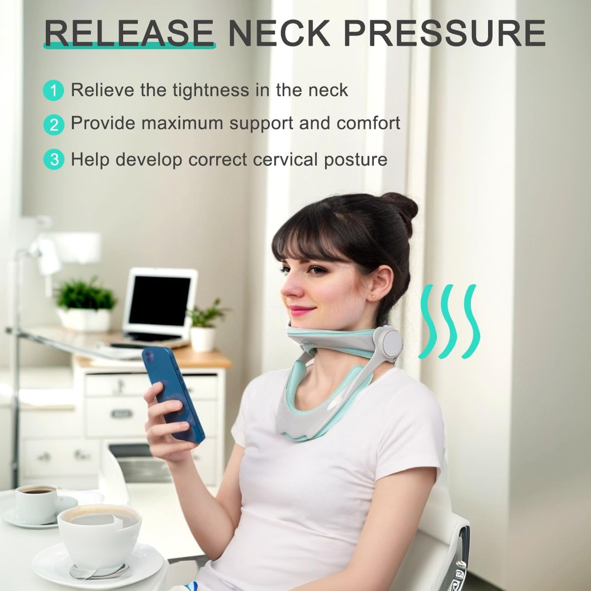 360°Adjustable Neck Brace for Neck Pain and Support, Cervical Neck Traction Device for Home Use, Neck Stretcher Neck Decompression Devices for Forward Head Posture Correction, Green