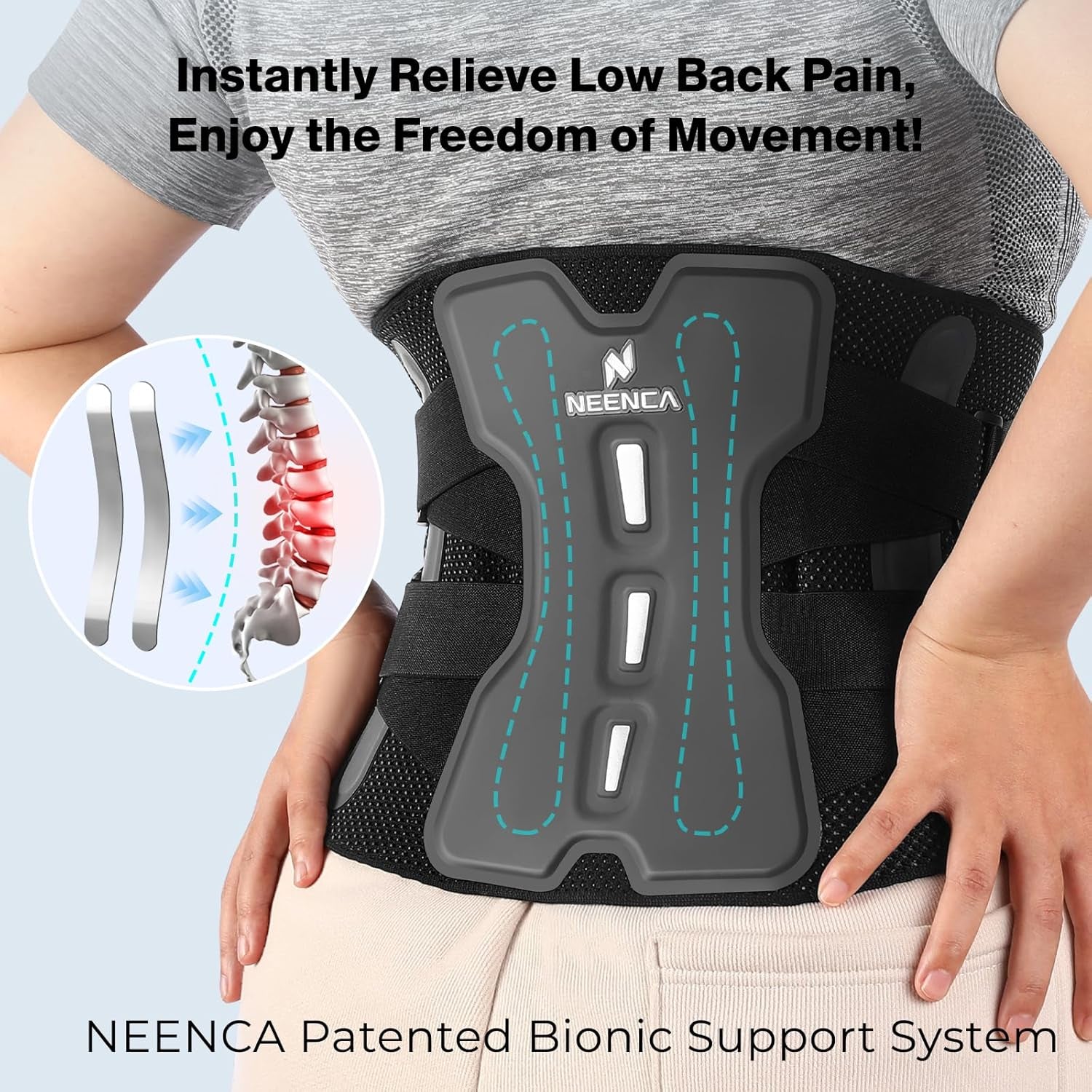 Back Brace for Lower Back Pain Relief with Bionic Support System, Adjustable Lumbar Support Belt for Men & Women with Lumbar Pad, Soft Breathable Mesh for Herniated Disc, Sciatica, Scoliosis...