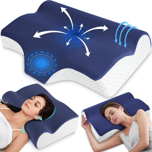 Memory Foam Cervical Pillow for Neck Pain Relief – 2-In-1 Orthopedic Contour Design with Adjustable Loft & Cooling Washable Cover – Ergonomic Support for Side, Back & Stomach Sleepers