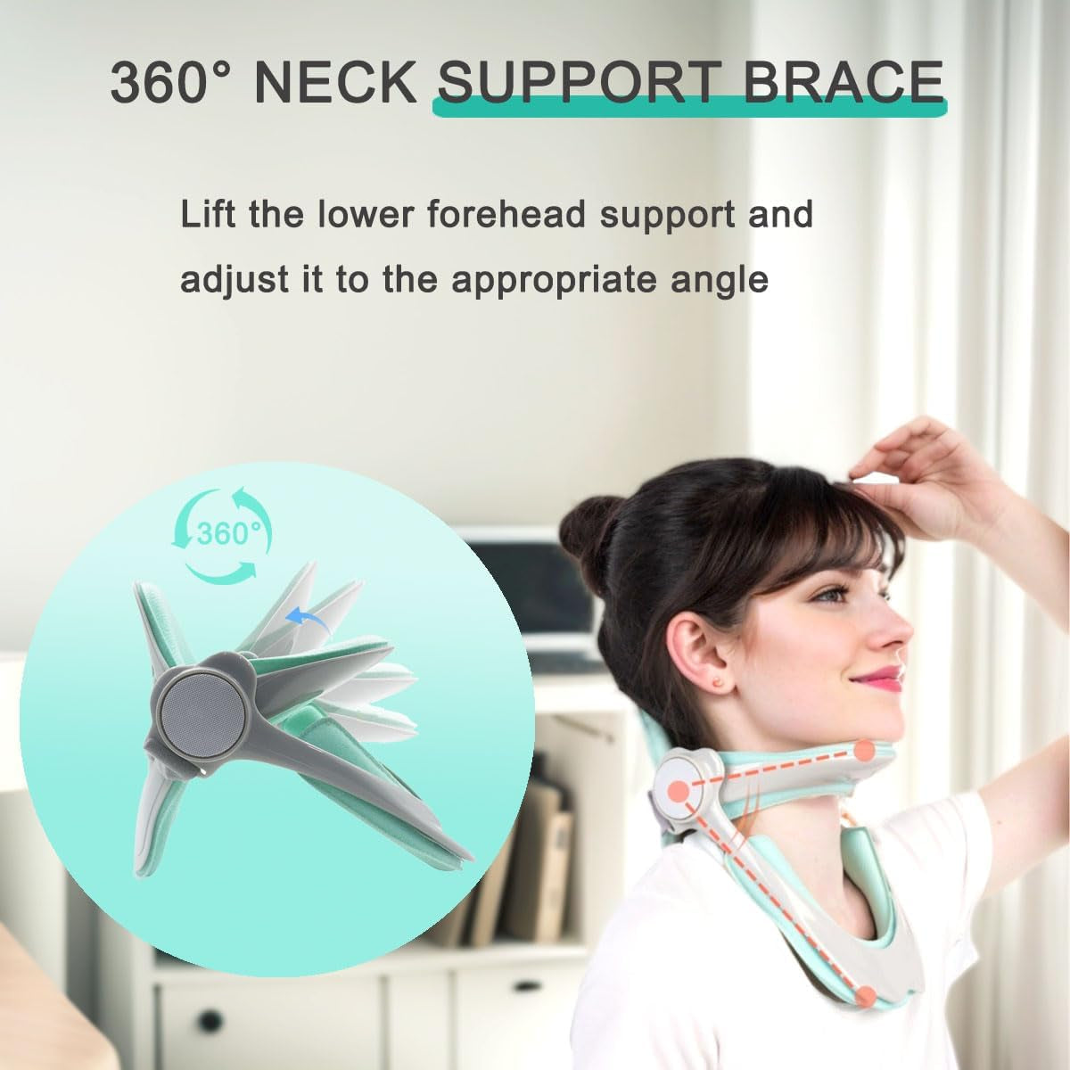 360°Adjustable Neck Brace for Neck Pain and Support, Cervical Neck Traction Device for Home Use, Neck Stretcher Neck Decompression Devices for Forward Head Posture Correction, Green