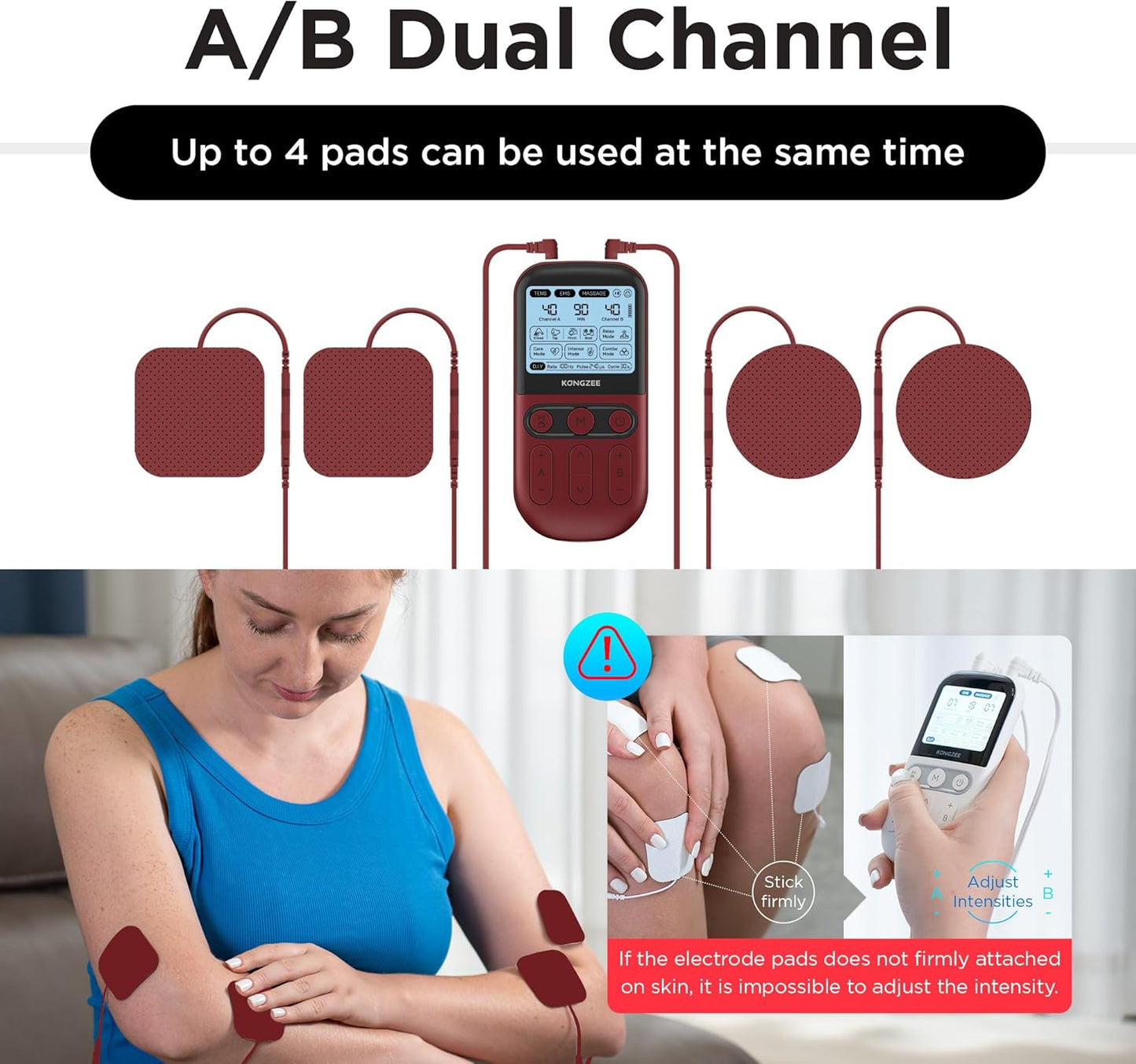 4 in 1 - D.I.Y & Tens Unit & EMS & Massage Muscle Stimulator, Dual Channel TENS Units Therapy Machine for Pain Relief, FDA Cleared Rechargeable Electronic Pulse Massager,With 12Pcs Electrode Pads